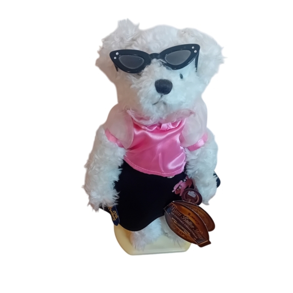 New NWT Pickford Brass Button Bears Lucy 1950s Stuffed Teddy zbear‎ W/ Stand 12"